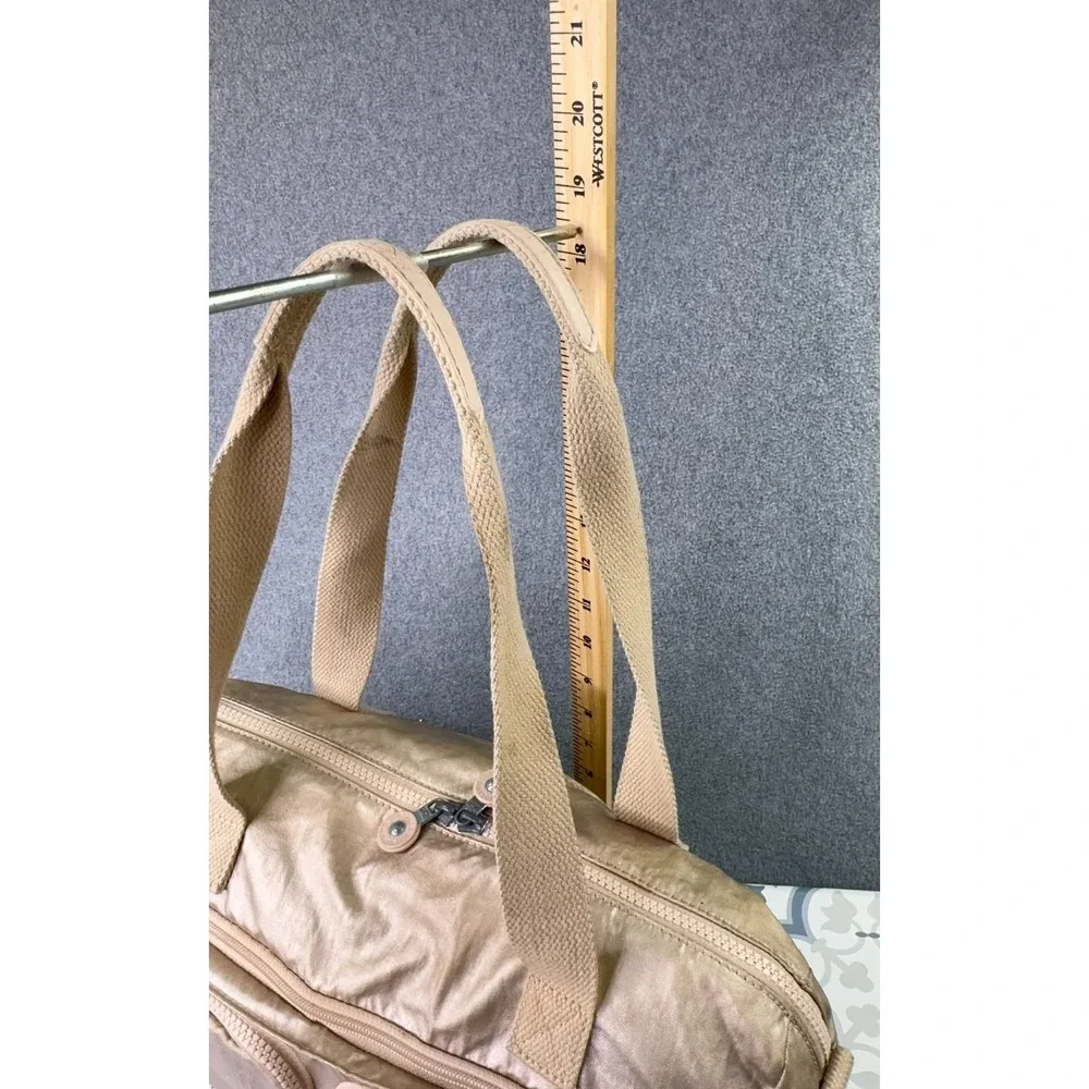 Kipling Metallic Gold Defea Handbag Nylon Tote Shoulder Bag‎ Multiple Pockets
